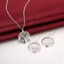 Conjunto de Plata de Ley Árbol de la Vida (Collar y Pendientes)