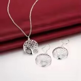 Lebensbaum Schmuckset aus Sterling-Silber (Kette & Ohrringe)