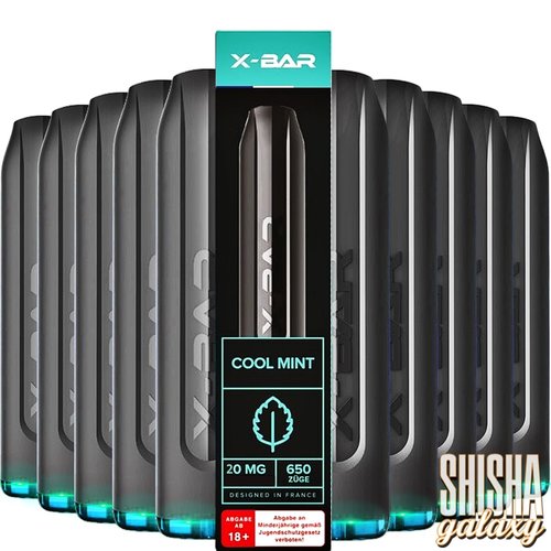 X-Bar X-Bar - Cool Mint - 10er Packung / Display (Sparset) - Einweg E-Shisha - 650 Züge / Nikotin 20 mg