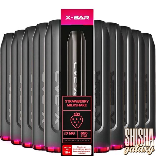 X-Bar X-Bar - Strawberry Milkshake - 10er Packung / Display (Sparset) - Einweg E-Shisha - 650 Züge / Nikotin 20 mg