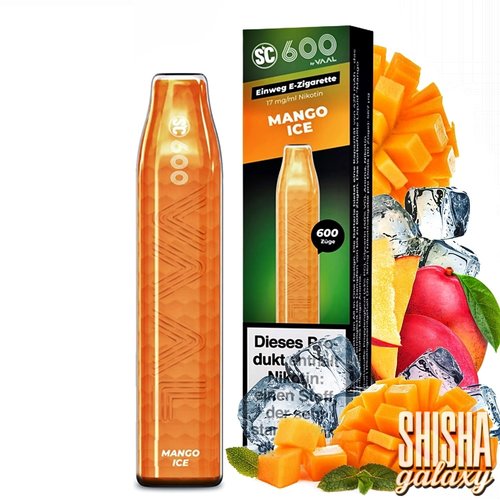 SC 600 SC 600 by VAAL - Mango Ice - 10er Packung / Display (Sparset) - Einweg E-Shisha - 600 Züge - Nikotin 17 mg