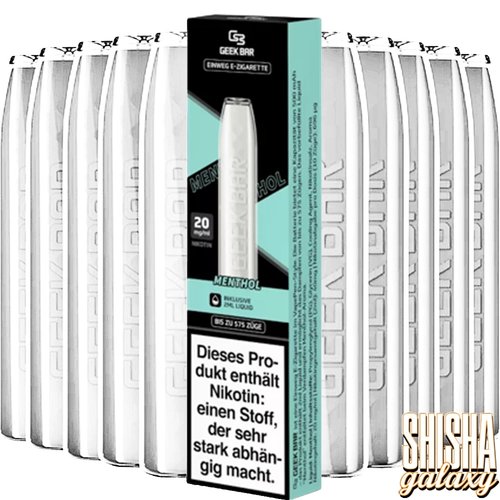 Geek Bar Menthol - 10er Packung / Display - 575 Züge / Nikotin 20 mg Geek Bar Menthol - 10er Packung / Display - 575 Züge / Nikotin 20 mg