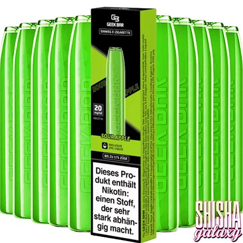 Geek Bar Sour Apple - 10er Packung / Display - 575 Züge / Nikotin 20 mg Geek Bar Sour Apple - 10er Packung / Display - 575 Züge / Nikotin 20 mg
