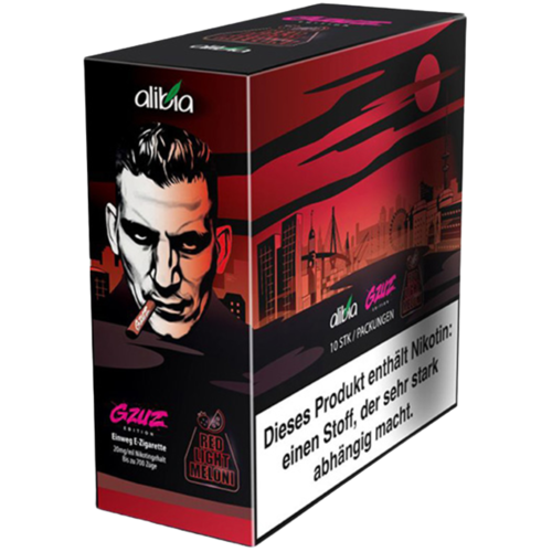 GZUZ Gzuz Vape - Red Light Meloni - 10er Packung / Display (Sparset) - Einweg E-Shisha - 700 Züge - Nikotin 20 mg