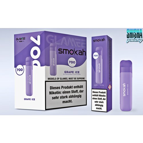 Smokah Smokah Vape - Glamee Mini - Grape Ice - 10er Packung / Display (Sparset) - Einweg E-Shisha - 700 Züge / Nikotin 20 mg