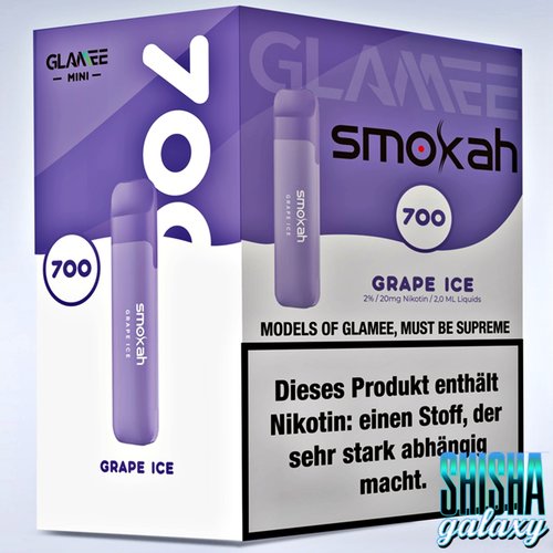 Smokah Smokah Vape - Glamee Mini - Grape Ice - 10er Packung / Display (Sparset) - Einweg E-Shisha - 700 Züge / Nikotin 20 mg