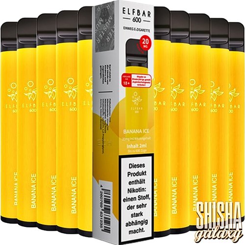 Elf Bar Elf Bar - Banana Ice - 10er Packung / Display (Sparset) - Einweg E-Shisha - 600 Züge / Nikotin 20 mg