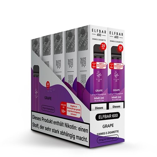 Elf Bar Elf Bar - Grape - 10er Packung / Display (Sparset) - Einweg E-Shisha - 600 Züge / Nikotin 20 mg