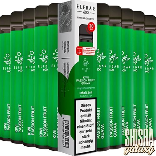 Elf Bar Elf Bar - Kiwi Passion Fruit Guava - 10er Packung / Display (Sparset) - Einweg E-Shisha - 600 Züge / Nikotin 20 mg