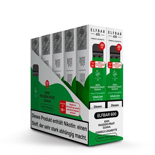 Elf Bar Elf Bar - Kiwi Passion Fruit Guava - 10er Packung / Display (Sparset) - Einweg E-Shisha - 600 Züge / Nikotin 20 mg