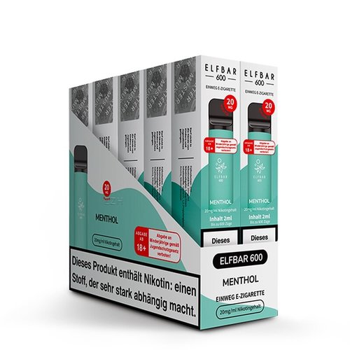 Elf Bar Elf Bar - Menthol - 10er Packung / Display (Sparset) - Einweg E-Shisha - 600 Züge / Nikotin 20 mg