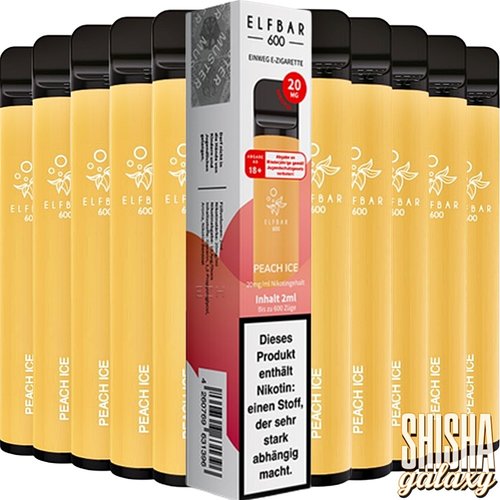 Elf Bar Elf Bar - Peach Ice - 10er Packung / Display (Sparset) - Einweg E-Shisha - 600 Züge / Nikotin 20 mg