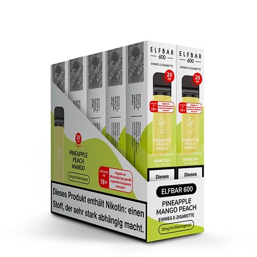 Elf Bar Elf Bar - Pineapple Peach Mango - 10er Packung / Display (Sparset) - Einweg E-Shisha - 600 Züge / Nikotin 20 mg