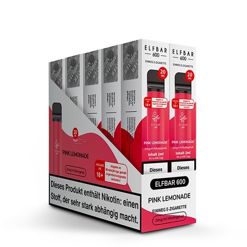 Elf Bar Elf Bar - Pink Lemonade - 10er Packung / Display (Sparset) - Einweg E-Shisha - 600 Züge / Nikotin 20 mg