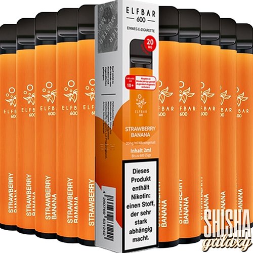 Elf Bar Elf Bar - Strawberry Banana - 10er Packung / Display (Sparset) - Einweg E-Shisha - 600 Züge / Nikotin 20 mg