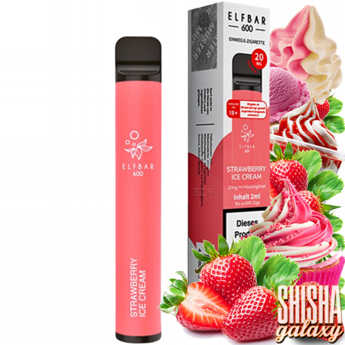 Elf Bar Elf Bar - Strawberry Ice Cream - 10er Packung / Display (Sparset) - Einweg E-Shisha - 600 Züge / Nikotin 20 mg