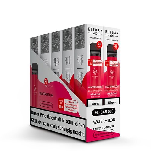 Elf Bar Elf Bar - Watermelon - 10er Packung / Display (Sparset) - Einweg E-Shisha - 600 Züge / Nikotin 20 mg