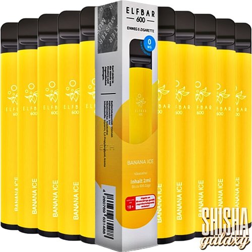 Elf Bar Elf Bar - Banana Ice - 10er Packung / Display (Sparset) - Einweg E-Shisha - 600 Züge / Nikotinfrei
