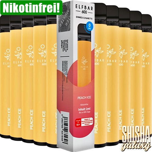 Elf Bar Elf Bar - Peach Ice - 10er Packung / Display (Sparset) - Einweg E-Shisha - 600 Züge / Nikotinfrei