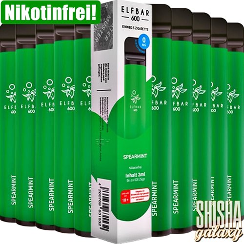 Elf Bar Elf Bar - Spearmint - 10er Packung / Display (Sparset) - Einweg E-Shisha - 600 Züge / Nikotinfrei