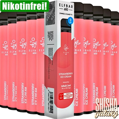 Elf Bar Elf Bar - Strawberry Ice Cream - 10er Packung / Display (Sparset) - Einweg E-Shisha - 600 Züge / Nikotinfrei