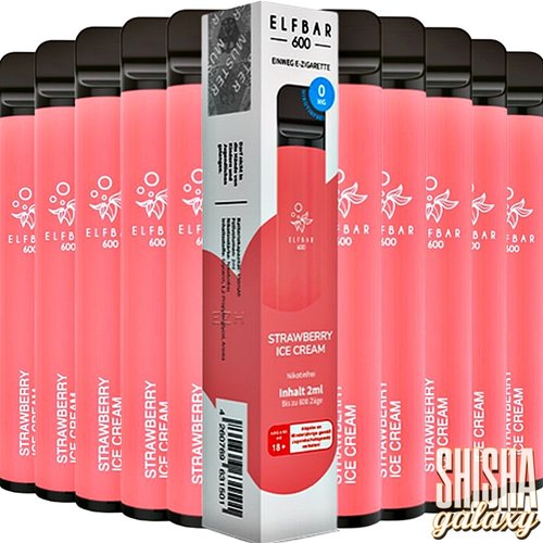 Elf Bar Elf Bar - Strawberry Ice Cream - 10er Packung / Display (Sparset) - Einweg E-Shisha - 600 Züge / Nikotinfrei