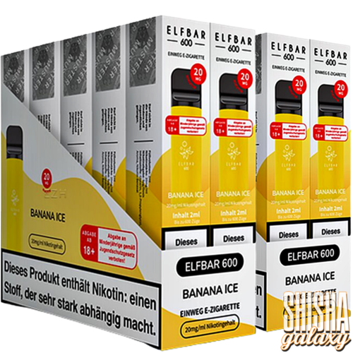 Elf Bar Elf Bar - Banana Ice - 20er Packung / Display (Sparset) - Einweg E-Shisha - 600 Züge / Nikotin 20 mg