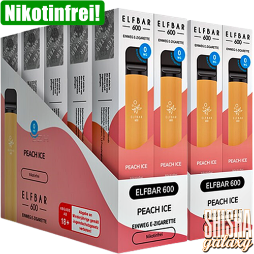 Elf Bar Elf Bar - Peach Ice - 20er Packung / Display (Sparset) - Einweg E-Shisha - 600 Züge / Nikotinfrei