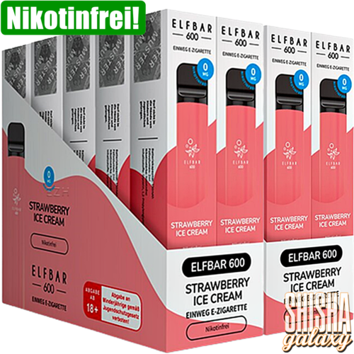 Elf Bar Elf Bar - Strawberry Ice Cream - 20er Packung / Display (Sparset) - Einweg E-Shisha - 600 Züge / Nikotinfrei