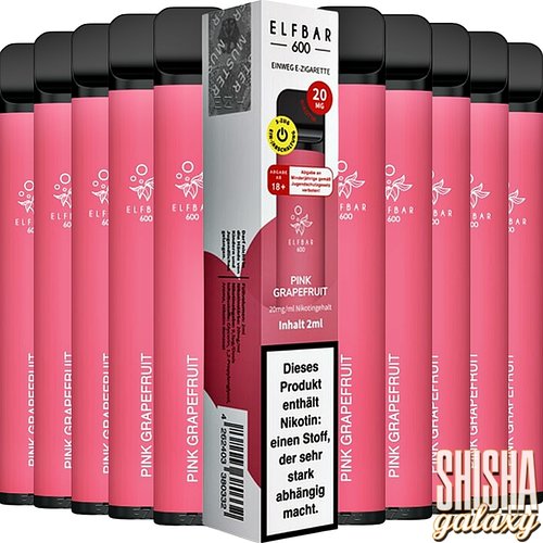 Elf Bar Elf Bar - Pink Grapefruit - 10er Packung / Display (Sparset) - Einweg E-Shisha - 600 Züge / Nikotin 20 mg