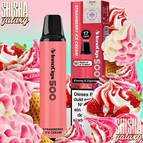 InnoCigs InnoCigs 500 - Strawberry Ice Cream - Einweg E-Shisha - 500 Züge - Nikotin 17 mg