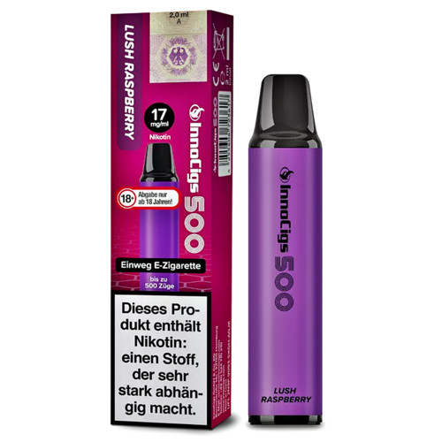 InnoCigs InnoCigs 500 - Lush Raspberry - 10er Packung / Display (Sparset) - Einweg E-Shisha - 500 Züge - Nikotin 17 mg