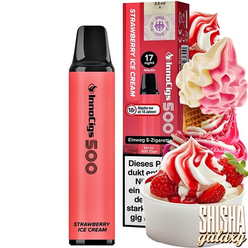 InnoCigs InnoCigs 500 - Strawberry Ice Cream - 10er Packung / Display (Sparset) - Einweg E-Shisha - 500 Züge - Nikotin 17 mg