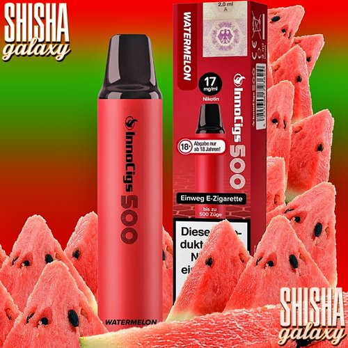 InnoCigs InnoCigs 500 - Watermelon - 10er Packung / Display (Sparset) - Einweg E-Shisha - 500 Züge - Nikotin 17 mg