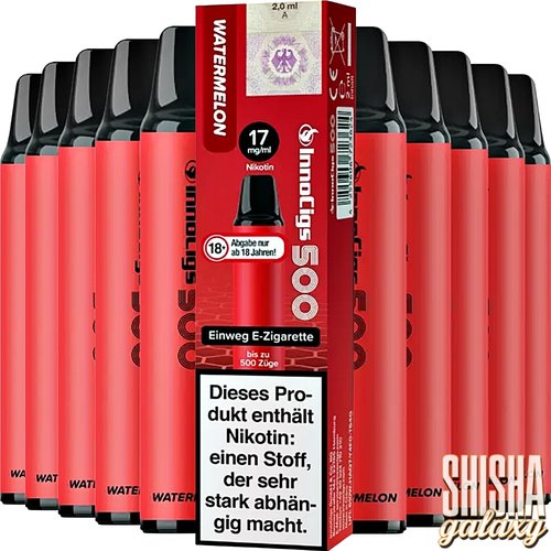 InnoCigs InnoCigs 500 - Watermelon - 10er Packung / Display (Sparset) - Einweg E-Shisha - 500 Züge - Nikotin 17 mg