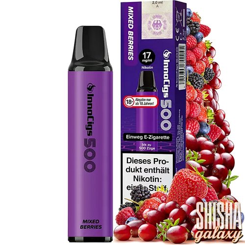InnoCigs InnoCigs 500 - Mixed Berries - 10er Packung / Display (Sparset) - Einweg E-Shisha - 500 Züge - Nikotin 17 mg