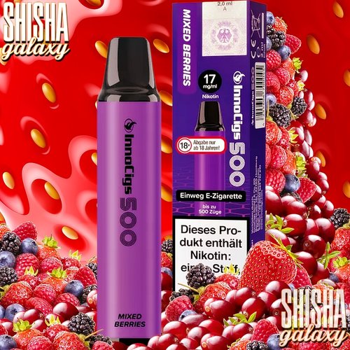 InnoCigs InnoCigs 500 - Mixed Berries - 10er Packung / Display (Sparset) - Einweg E-Shisha - 500 Züge - Nikotin 17 mg