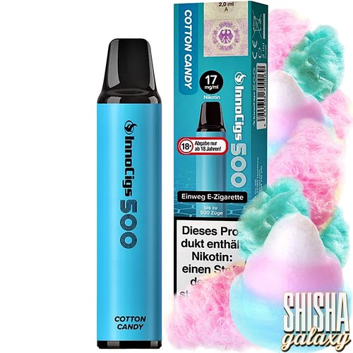 InnoCigs InnoCigs 500 - Cotton Candy - 10er Packung / Display (Sparset) - Einweg E-Shisha - 500 Züge - Nikotin 17 mg