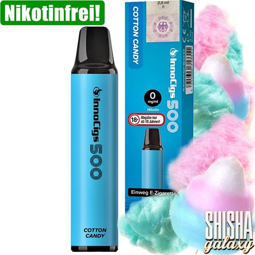 InnoCigs InnoCigs 500 - Cotton Candy - 10er Packung / Display (Sparset) - Einweg E-Shisha - 500 Züge - Nikotinfrei