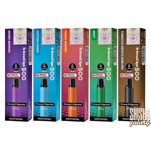 InnoCigs InnoCigs 500 - Alle Sorten - Probierset / Probierpaket - Einweg E-Zigaretten Bundle - 500 Züge - Nikotinfrei (5 Sorten)