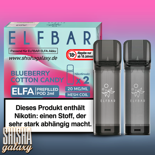 Elf Bar Elf Bar - ELFA - Blueberry Cotton Candy - Prefilled Liquid Pod - 2 ml - Nikotin 20 mg - 2er Pack