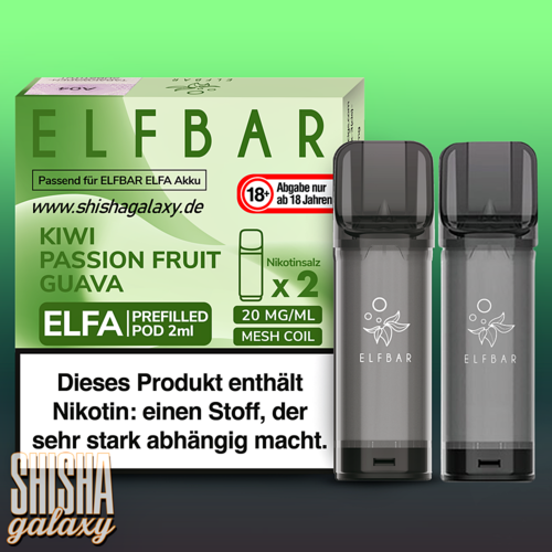 Elf Bar Elf Bar - ELFA - Kiwi Passion Fruit Guava - Prefilled Liquid Pod - 2 ml - Nikotin 20 mg - 2er Pack