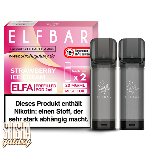 Elf Bar Elf Bar - ELFA - Strawberry Ice Cream - Prefilled Liquid Pod - 2 ml - Nikotin 20 mg - 2er Pack