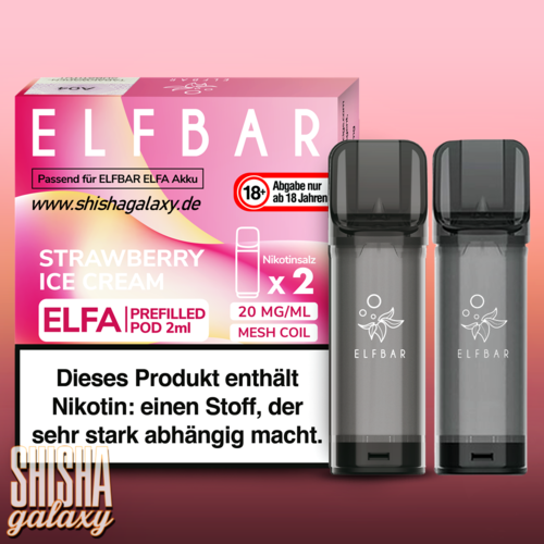 Elf Bar Elf Bar - ELFA - Strawberry Ice Cream - Prefilled Liquid Pod - 2 ml - Nikotin 20 mg - 2er Pack