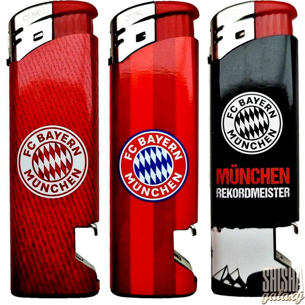 Curly Curly - FC Bayern München Rekordmeister - Elektrische Feuerzeuge + Flaschenöffner - 3er Pack / Bundle