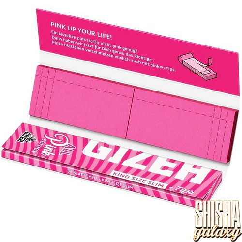 Gizeh Gizeh - Pink - King Size Slim + Tips - Extra Fine - Zigarettenpapier / Paper (34 Blättchen + 34 Tips)