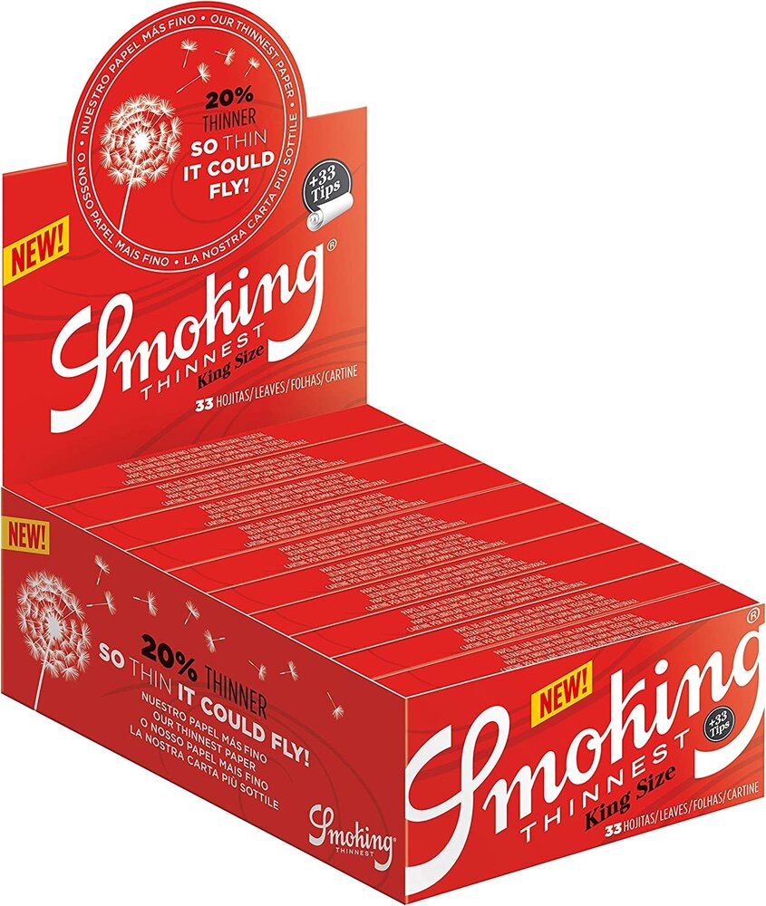 Smoking Smoking - Thinnest - King Size + Tips - Ultra dünn - Zigarettenpapier (33 Blättchen + 33 Tips) Smoking Smoking - Thinnest - King Size + Tips - Ultra dünn - Zigarettenpapier (33 Blättchen + 33 Tips)