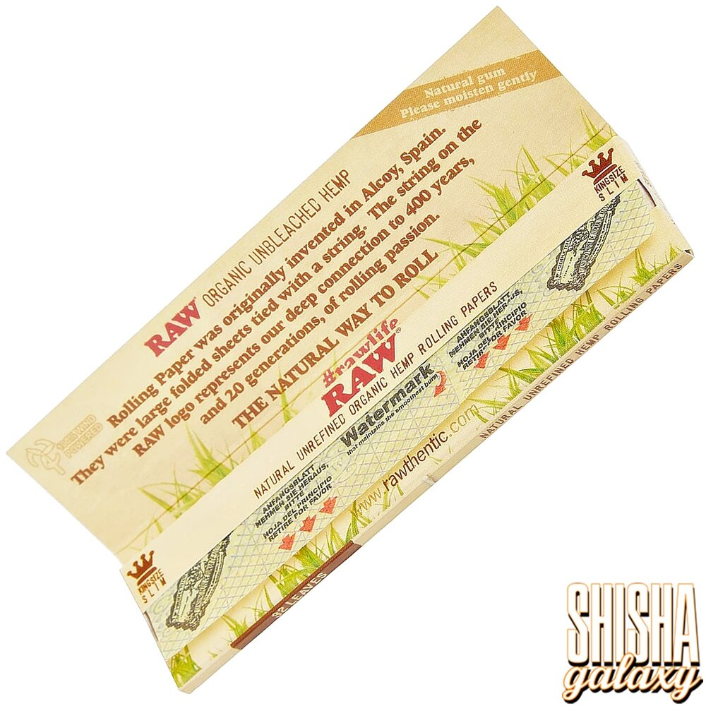 Raw RAW - Organic Hemp - King Size Slim - Extra Fine - Zigarettenpapier (32 Blättchen)