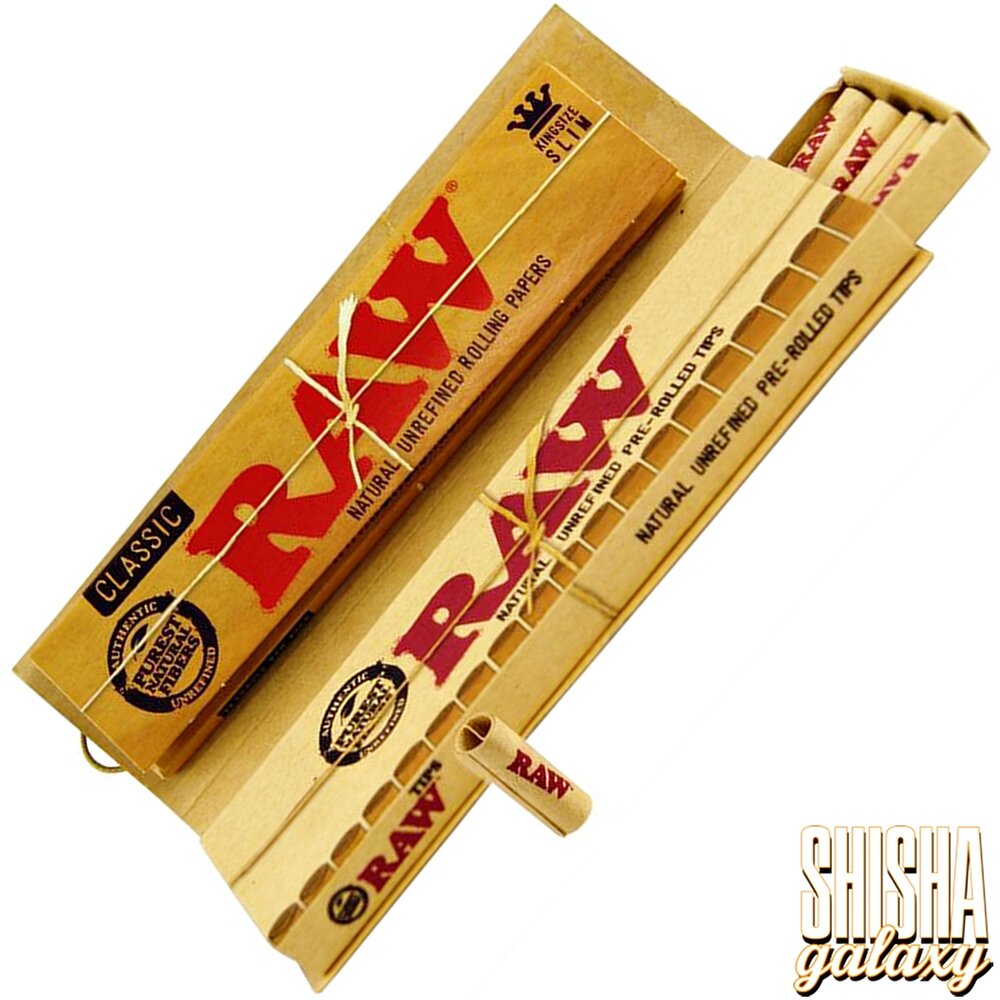 Raw RAW - Connoisseur - Classic - King Size Slim + Pre-Rolled Tips - Extra Fine - Zigarettenpapier (32 Blättchen + 24 Pre-Rolled Tips) Raw RAW - Connoisseur - Classic - King Size Slim + Pre-Rolled Tips - Extra Fine - Zigarettenpapier (32 Blättchen + 24 Pre-Rolled Tips)