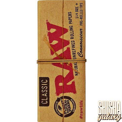 Raw Connoisseur - Classic - 1 1/4 Size + Pre-Rolled Tips - Extra Fine - Zigarettenpapier (50 Blättchen + 16 Pre-Rolled Tips)